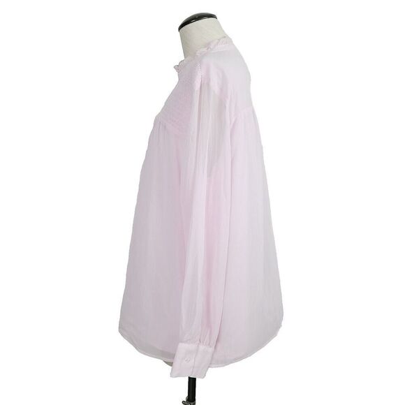 Ann Taylor Top‎ L Pink Chiffon Lightweight Lined Smocked Long Sleeve Blouse - Picture 3 of 9